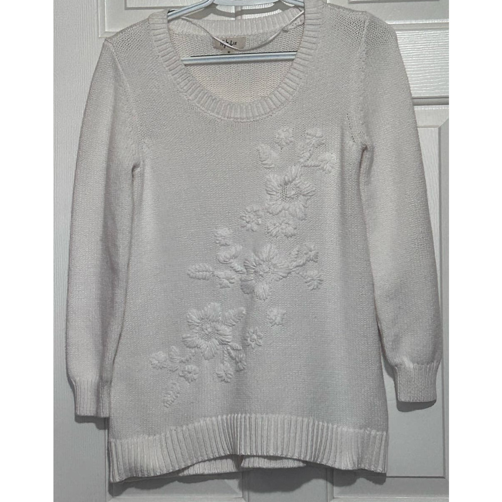 Style & Co Women's Embroidered White Pullover Long Sleeve Sweater Size‎ XS